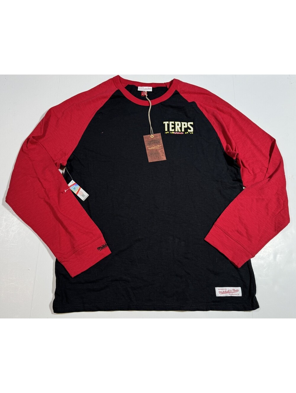 Mitchell & Ness Maryland Terrapins TERPS Slub Raglan Long Sleeve Tee Mens XL NWT